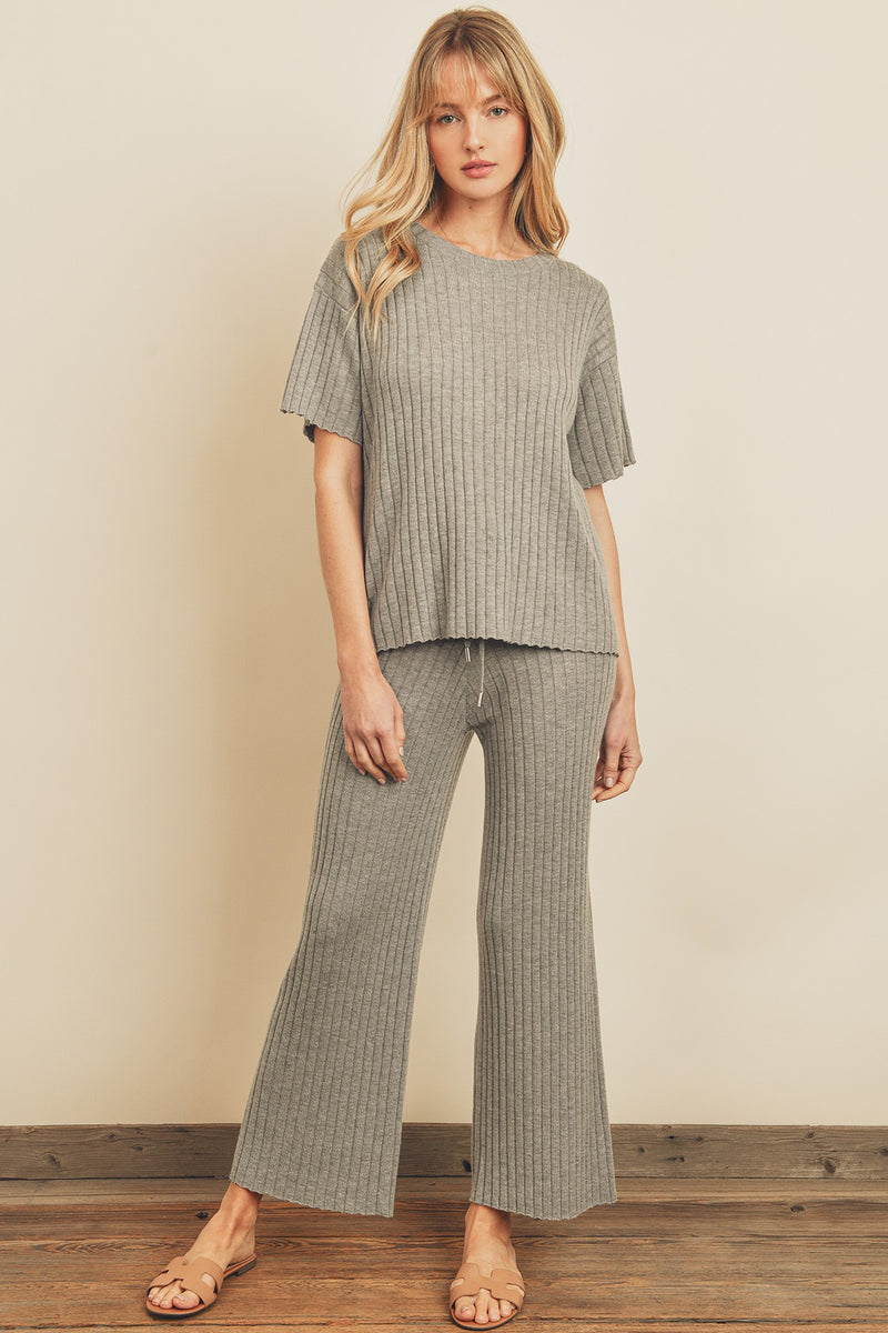 Cozy Ribbed Knit Sweatpants - Cool Grey