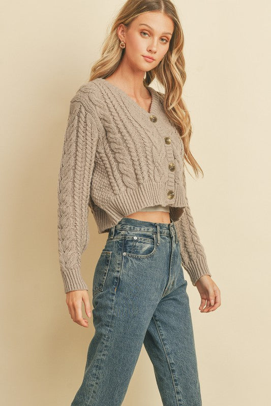 Cable Knit Crop Cardigan - Taupe – Blush Boutique