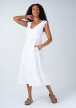 Load image into Gallery viewer, Gingham Sleeveless V Neck Tiered Midi Dress - White