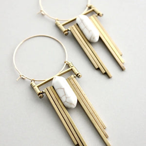 Art Deco Hoop Earrings - White