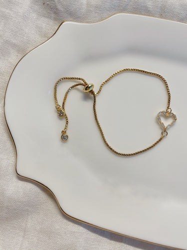 Heart Charm Adjustable Bracelet - Gold Filled