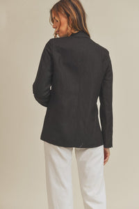 Boyfriend Fit Linen Blazer - Black