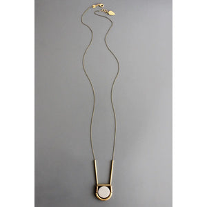 Geometric Wood and Brass Necklace - Gold