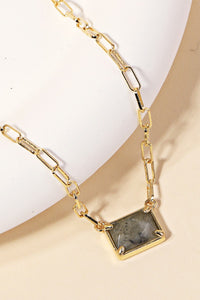 Rectangle Stone Necklace - Gold