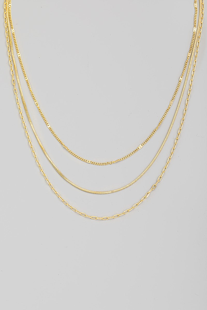 Layered Triple Chain Link Necklace - Gold