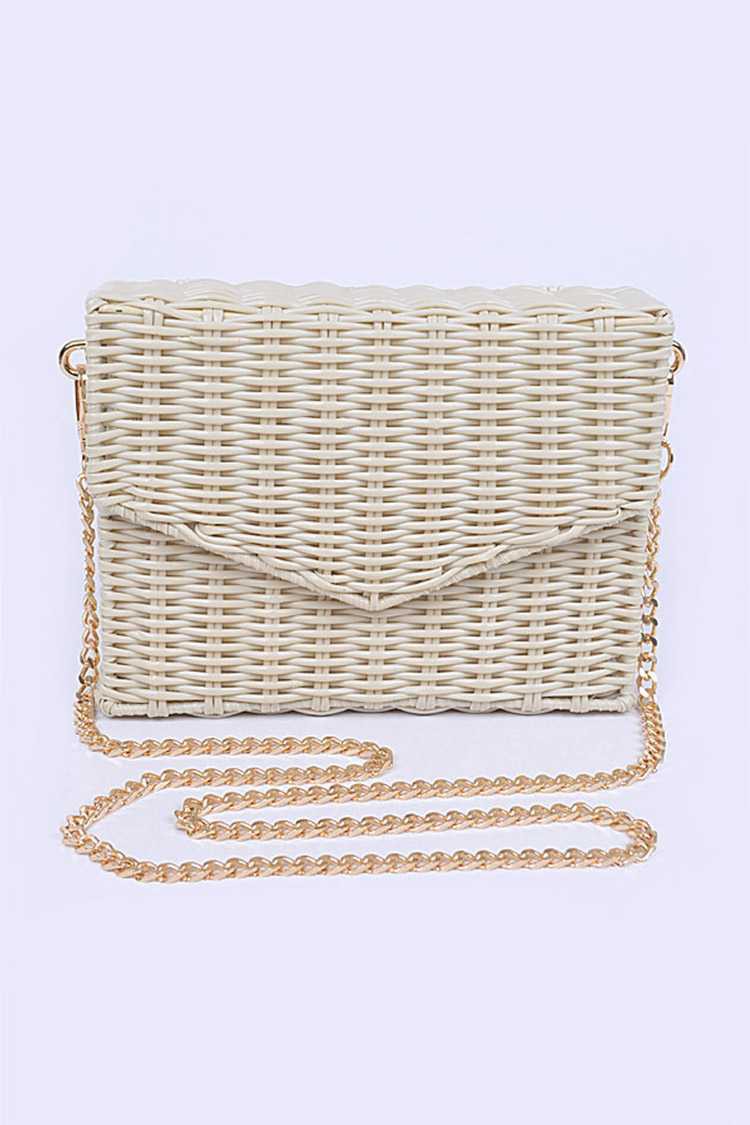 Basket Weaved Box Swing Bag - Ivory