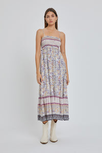 Smocked Printed Maxi Dress - Lilac