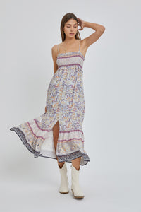 Smocked Printed Maxi Dress - Lilac
