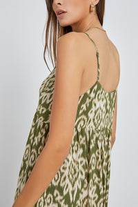Bold Print V-Neck Maxi Dress - Sage