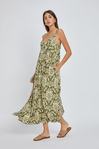 Bold Print V-Neck Maxi Dress - Sage