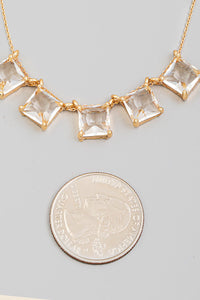 Crystal Square Charm Necklace - Gold