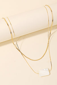 Rectangle Pendant Layered Chain Necklace - Gold