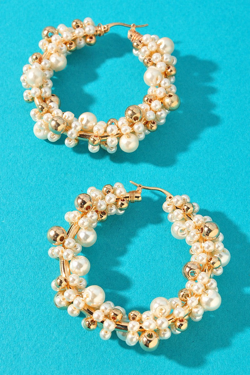 Multi Pearl Earrings - Gold Cream