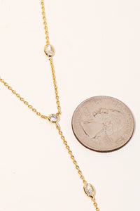 Dainty Chain Rhinestone Y Necklace - Gold