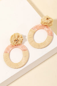 Raffia Wrapped Drop Earring - Natural Pink
