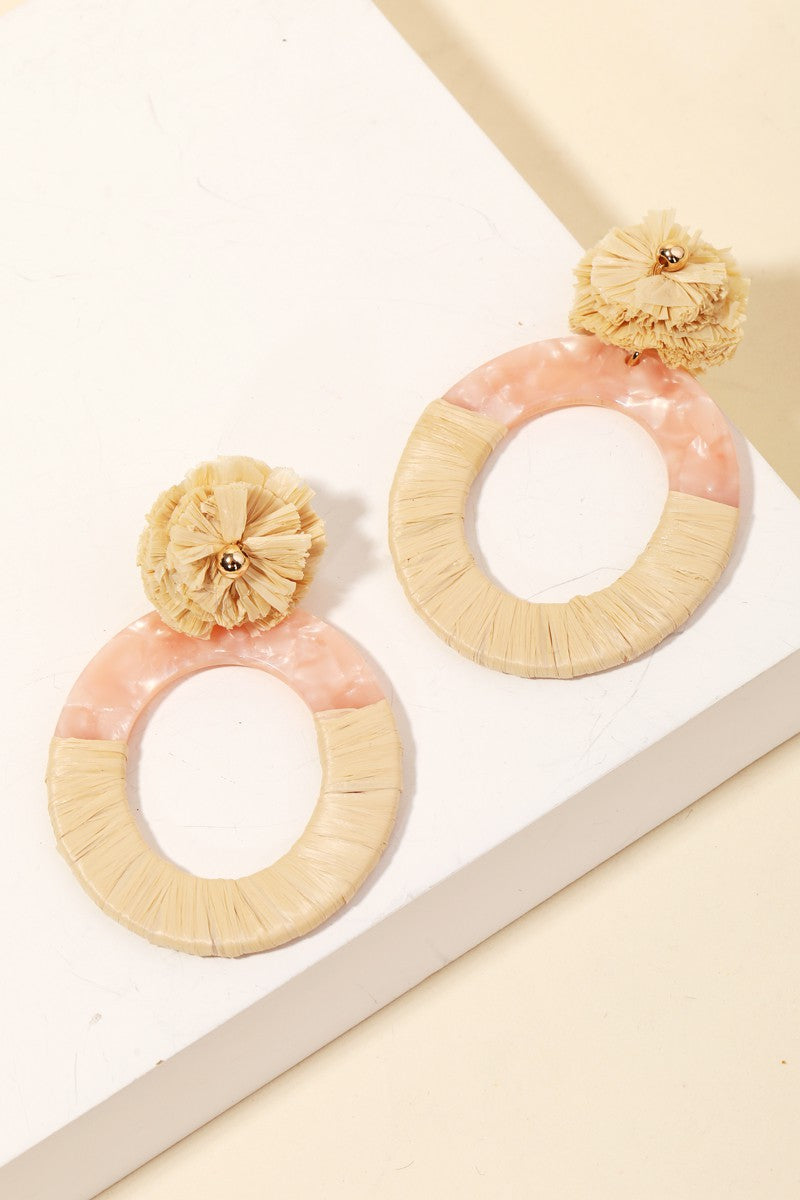 Raffia Wrapped Drop Earring - Natural Pink