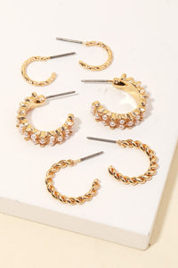 3 Set Hoop Earrings - Gold