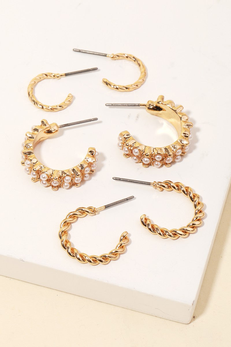 3 Set Hoop Earrings - Gold