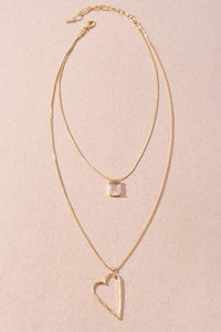 2 Layered Heart Chain Necklace - Gold