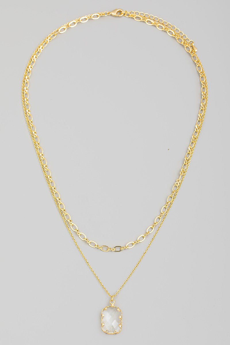 Layered Chain Clear Crystal Necklace