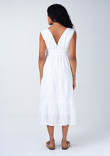 Load image into Gallery viewer, Gingham Sleeveless V Neck Tiered Midi Dress - White