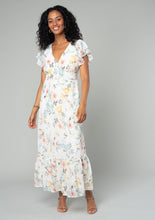 Load image into Gallery viewer, Floral Flutter Sleeve V Neck Maxi Dress - Dusty Sage