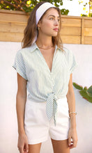 Load image into Gallery viewer, Rachel Tie Front Shirt - Green Stripe
