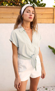 Rachel Tie Front Shirt - Green Stripe