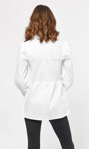 Jenny Smocked Poplin Shirt - White