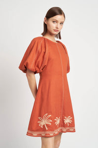 Bubble Sleeve Embroidered Dress