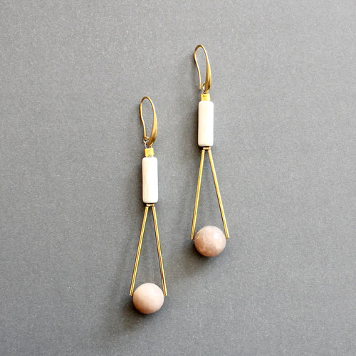 Peach moonstone and Magnesite Earrings