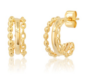 Gold Chain Link Triple Hoops