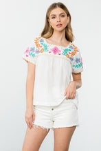 Load image into Gallery viewer, Short Sleeve Embroidered Top - Cream