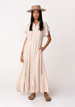 Load image into Gallery viewer, Striped Short Sleeve Collared Maxi Dress - Natural