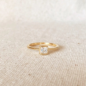 Square Solitaire Ring - 18k Gold Filled