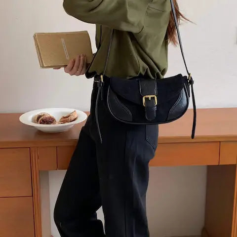 Suede-Like Buckle Crossbody