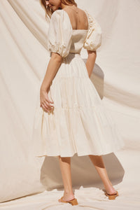 Cotton Tiered Midi Skirt - Vanilla