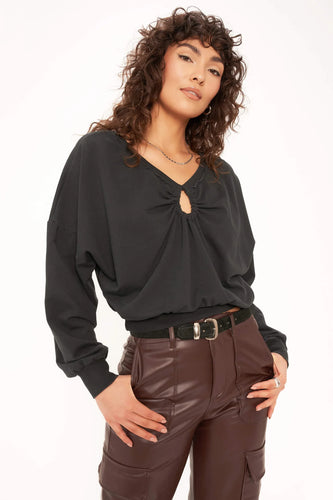 Meet Me Washed Keyhole Sweatshirt - Black