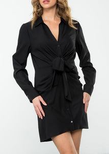 Long Sleeve Button Up Dress - Black