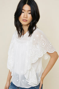 Ruffle Eyelet Sheer Lace Top - Off White
