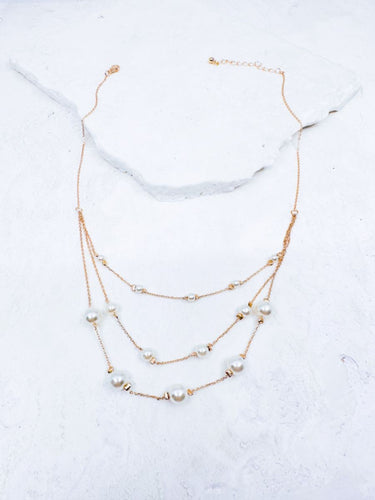 Pearl 3 Layered Necklace - Gold