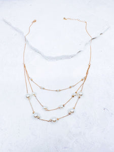 Pearl 3 Layered Necklace - Gold