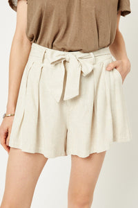 Linen Tie Front Shorts - Oatmeal