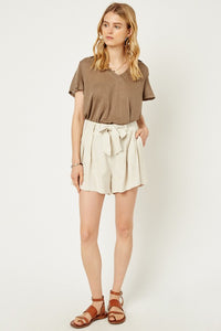 Linen Tie Front Shorts - Oatmeal