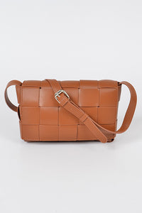 Weaving Leather Clutch - Camel