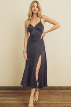 Load image into Gallery viewer, Satin Tie-Back Slit Midi Dress - Navy