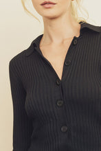 Load image into Gallery viewer, Collared Button-Down Knitted Top - Black