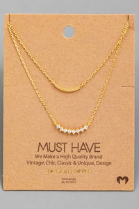 Layered Rhinestone Curved Bar Necklace - Gold