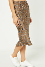 Load image into Gallery viewer, Satin Leopard Midi Skirt - Brown