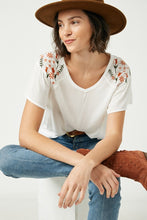 Load image into Gallery viewer, Embroidered Flutter Sleeve Top - Off White